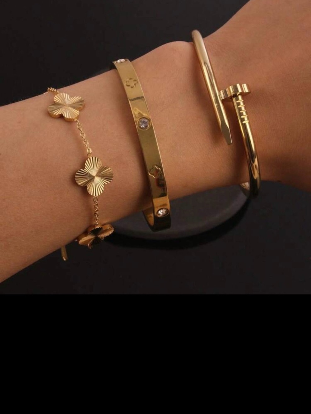 Gold Tone Women's Bracelet Set plated 3pc Elegant Layered Stack jewelry  new - Picture 2 of 2